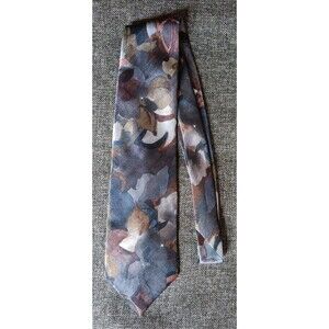 Tie 70s 80s 90s Y2K Mens Claybrooke Gray Brown Blue Green Floral 56 Inches